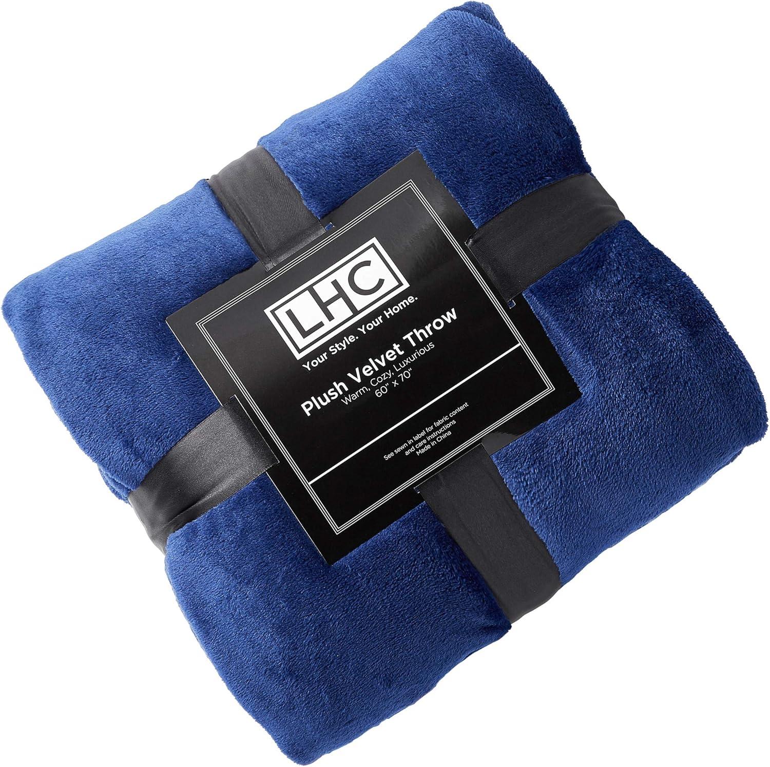 imageLavish Home Velvet Throw Oversized Microfiber Velvet Solid Polyester Throw Blanket Breathable and Machine Washable by LHC Midnight BlueMidnight Blue