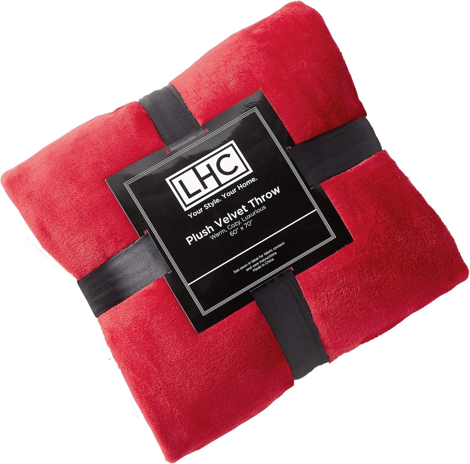 imageLavish Home Velvet Throw Oversized Microfiber Velvet Solid Polyester Throw Blanket Breathable and Machine Washable in Vineyard Red
