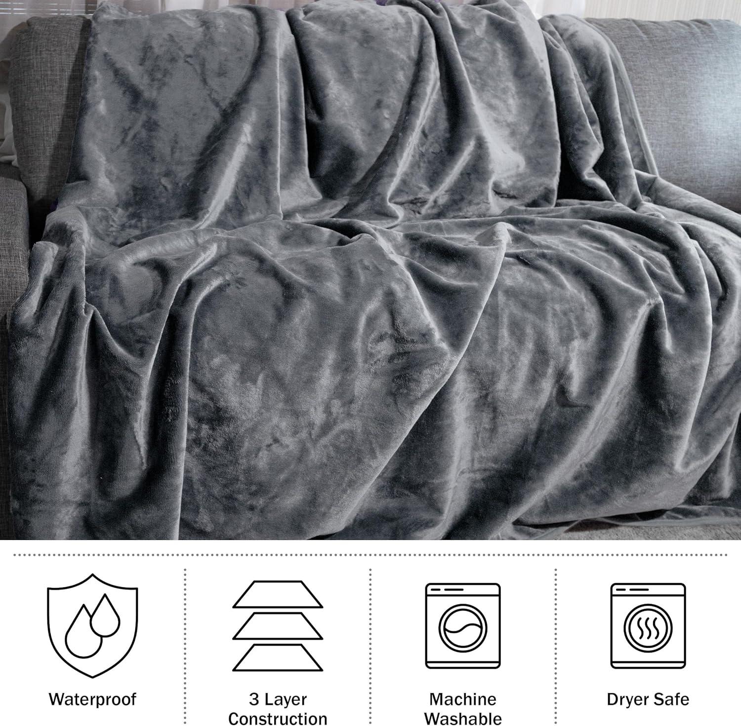 imageLavish Home Waterproof Blanket 80x80 KingSize Blanket for Kids Pets and Outdoors Throw for Bed Couch Chair and Car GreenGray