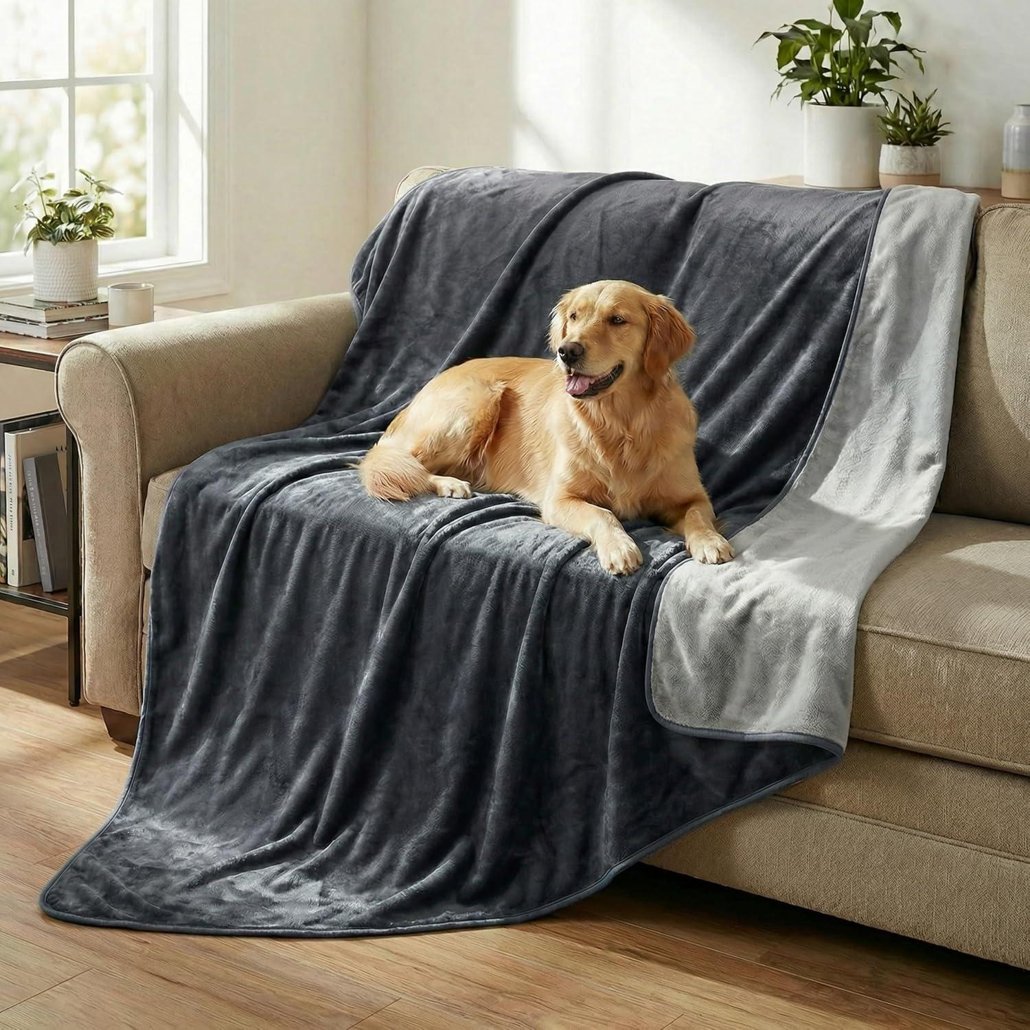 imageLavish Home Waterproof Blanket 80x80 KingSize Blanket for Kids Pets and Outdoors Throw for Bed Couch Chair and Car GreenGray