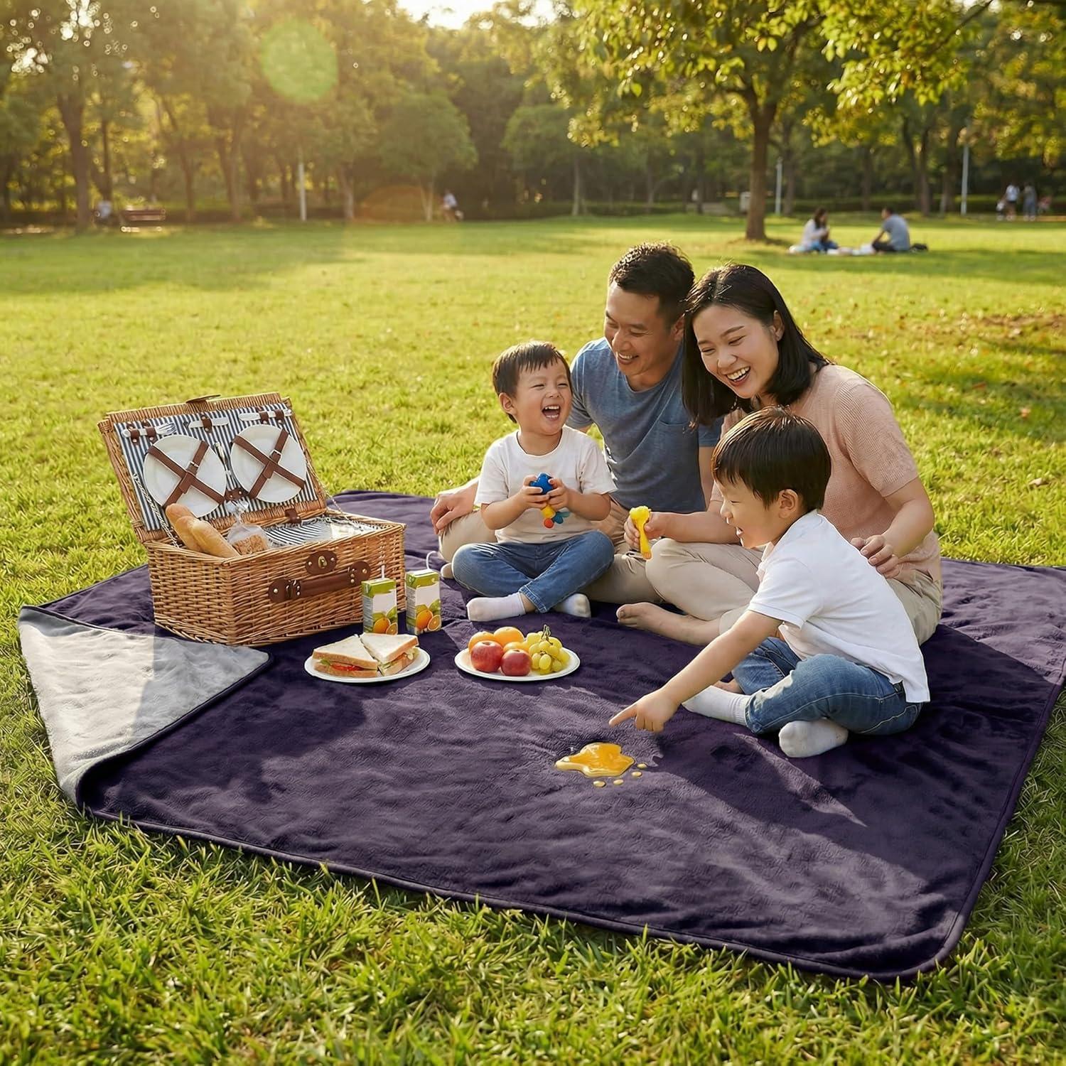 imageLavish Home Waterproof Blanket 80x80 KingSize Blanket for Kids Pets and Outdoors Throw for Bed Couch Chair and Car GreenPurple