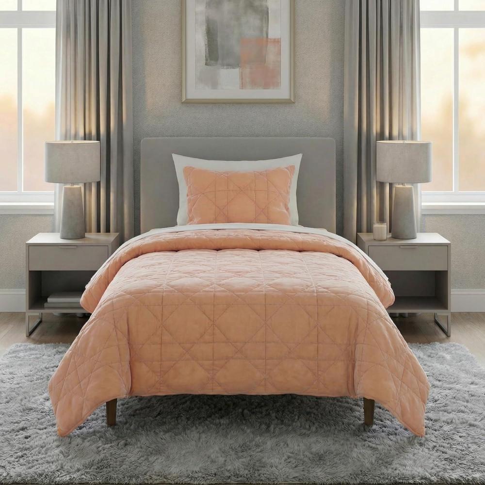 image3PC Velvet Queen Quilt Bedding Set  96x92 Inch Queen Bedspread and Matching Pillow Shams  Medium Weight Bed Set for All Seasons  Ultra Soft Luxury Cotton Velvet Bedding by Lavish Home NavyPink