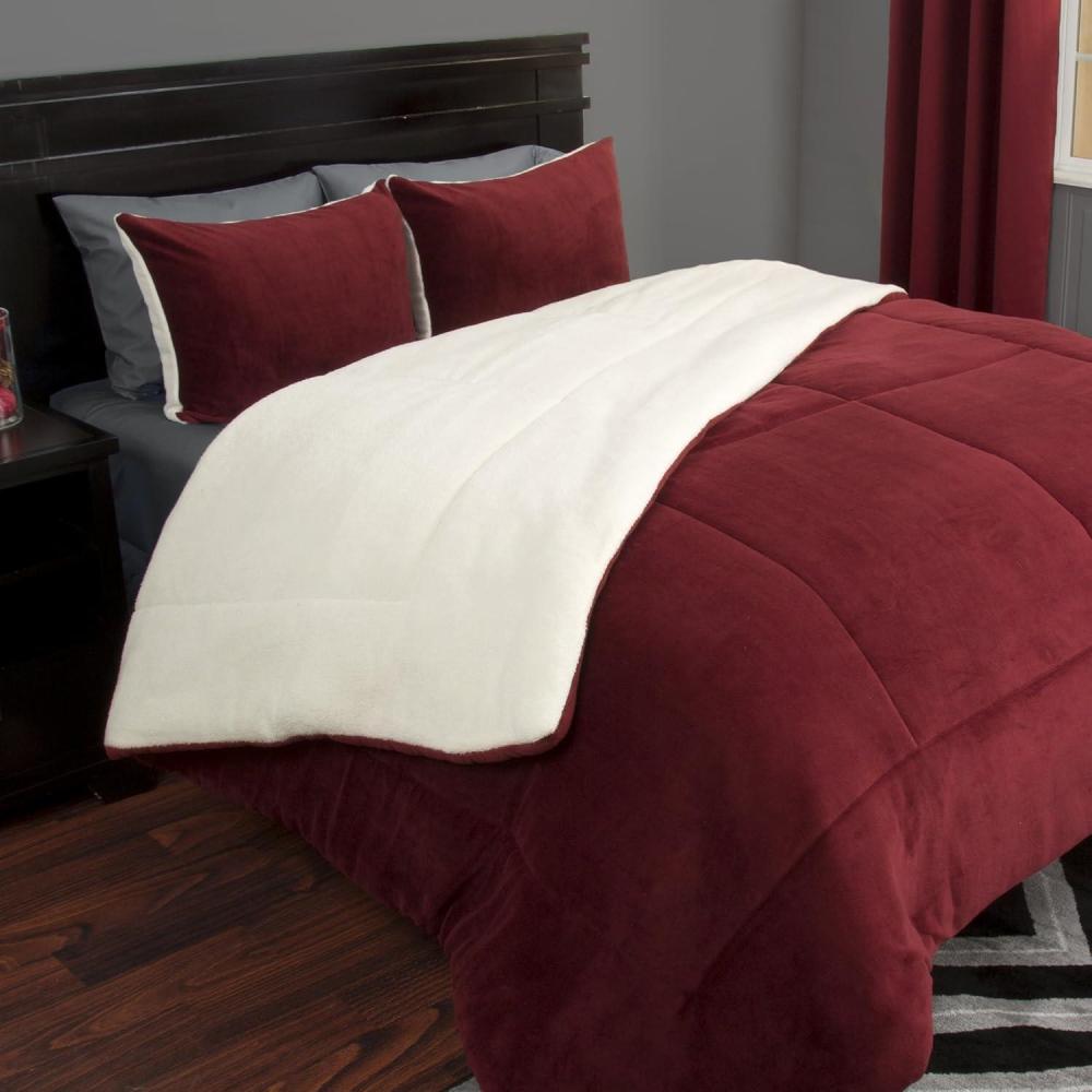 imageLavish Home 3 Piece SherpaFleece Comforter Set King Burgandy