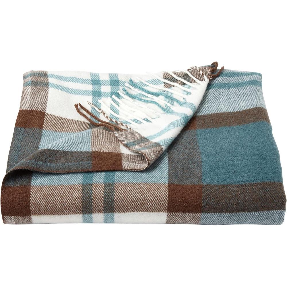 imageLavish Home Collection Faux Cashmere Acrylic Oversized Throw Blanket Luxuriously Fluffy Soft CashmereLike Woven Acrylic Breathable with Stylish Vintage Design Spice PlaidTeal and Brown