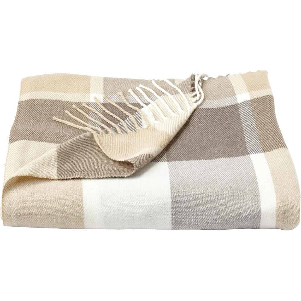 imageLavish Home Collection Faux Cashmere Acrylic Oversized Throw Blanket Luxuriously Fluffy Soft CashmereLike Woven Acrylic Breathable with Stylish Vintage Design Spice PlaidGray and Tan