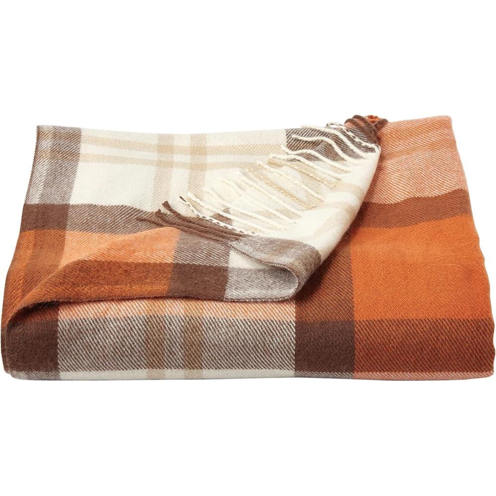 imageLavish Home Collection Faux Cashmere Acrylic Oversized Throw Blanket Luxuriously Fluffy Soft CashmereLike Woven Acrylic Breathable with Stylish Vintage Design Spice PlaidOrange