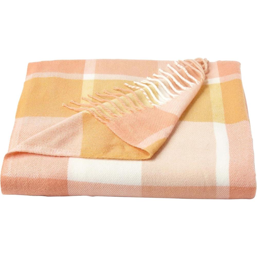imageLavish Home Collection Faux Cashmere Acrylic Oversized Throw Blanket Luxuriously Fluffy Soft CashmereLike Woven Acrylic Breathable with Stylish Vintage Design Spice PlaidPink and Tan