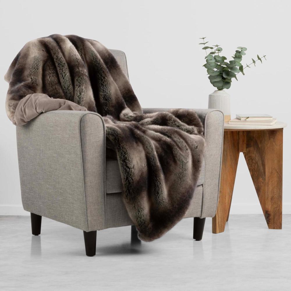 imageLavish Home Faux Fur Throw Blanket 60x70Inch Twin Blanket for Couch Bed or Chair Soft Throw with Plush Faux Fur Front and Warm Mink Back for Living Room Bedroom and Home Decor GrayBrownGray and Brown