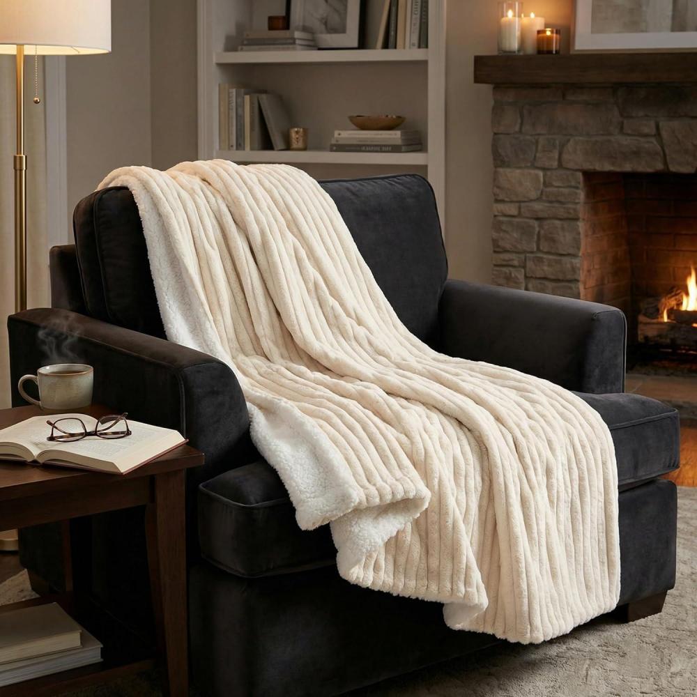 imageLavish Home Faux Fur Throw Blanket 60x70Inch Twin Blanket for Couch Bed or Chair Soft Throw with Plush Faux Rabbit Fur and Warm Sherpa for Living Room Bedroom and Home Decor IvoryIvory