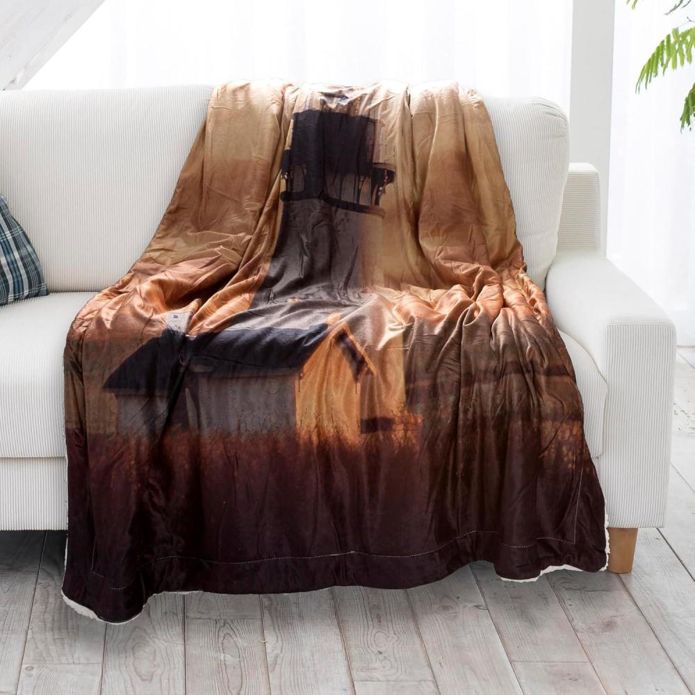 imageLavish Home Sherpa Fleece Throw Blanket Lighthouse Patterned Bed or Couch Accent Throw Hypoallergenic Plush Fleece Cover for Adults and Kids