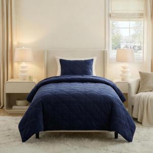 3PC Velvet Queen Quilt Bedding Set – 96×92 Inch Queen Bedspread and Matching Pillow Shams – Medium Weight Bed Set for All Seasons – Ultra Soft Luxury Cotton Velvet Bedding by Lavish Home (Navy)(Navy Blue)