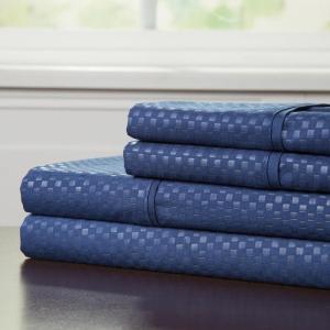 Brushed Microfiber Sheets Set- 4 Piece Hypoallergenic Bed Linens with Deep Pocket Fitted Sheet and Embossed Design by Lavish Home (Taupe, King)(Navy)