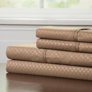 Brushed Microfiber Sheets Set- 4 Piece Hypoallergenic Bed Linens with Deep Pocket Fitted Sheet and Embossed Design by Lavish Home (Taupe, King)(Taupe)
