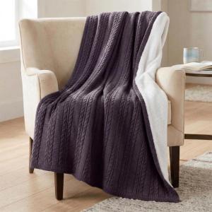 Cable Knit Throw Blanket for Couch, Sofa, or Bed – 50×60-Inch Soft and Cozy Blanket – Throws with Cable Knit Pattern and Warm Sherpa for Living Room, Bedroom, and Home Decor by Lavish Home (Ivory)(Charcoal Gray)