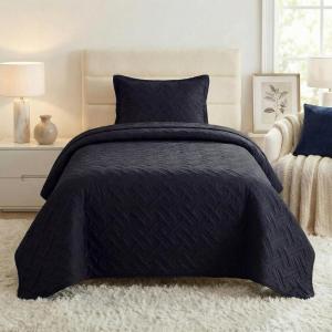 Lavish Home 3-Piece King Quilt Bedding Set – Bedspread and 2 King Pillow Shams with Patriotic Star Pattern – Lightweight Bed Set for All Seasons – Soft Microfiber Coverlet (Stars/Stripes)(Black.)