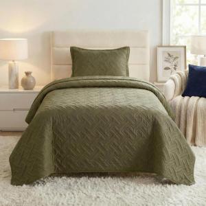 Lavish Home 3-Piece King Quilt Bedding Set – Bedspread and 2 King Pillow Shams with Patriotic Star Pattern – Lightweight Bed Set for All Seasons – Soft Microfiber Coverlet (Stars/Stripes)(Olive Green.)