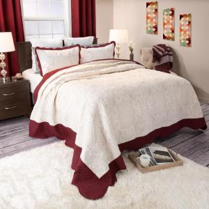 Lavish Home 3-Piece Quilt Set – Juliette Embroidered King-Size Quilt with 2 King Pillow Shams – Machine Washable Lightweight Bedding (Red/White)(King)