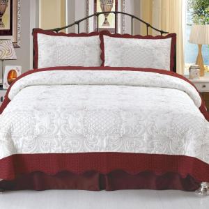 Lavish Home 3-Piece Quilt Set – Juliette Embroidered King-Size Quilt with 2 King Pillow Shams – Machine Washable Lightweight Bedding (Red/White)(Twin)