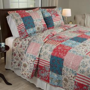 Lavish Home 3-Piece Quilt Set – Mallory Classic Patchwork King Quilt with 2 King Pillow Shams – Machine Washable Lightweight Bedding (Multicolor)