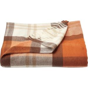 Lavish Home Collection Faux Cashmere Acrylic Oversized Throw Blanket – Luxuriously Fluffy, Soft Cashmere-Like Woven Acrylic, Breathable with Stylish Vintage Design – Spice Plaid(Orange)