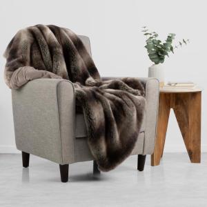 Lavish Home Faux Fur Throw Blanket – 60×70-Inch Twin Blanket for Couch, Bed, or Chair – Soft Throw with Plush Faux Fur Front and Warm Mink Back for Living Room, Bedroom, and Home Decor (Gray/Brown)(Gray and Brown)