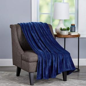 Lavish Home Velvet Throw – Oversized Microfiber Velvet Solid Polyester Throw Blanket – Breathable and Machine Washable by LHC (Midnight Blue)(Midnight Blue)