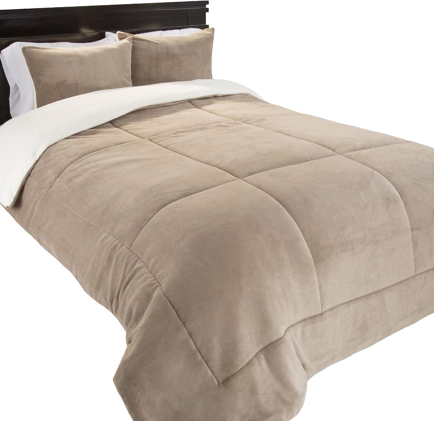 imageBedford Home 3 Piece SherpaFleece Comforter Set King Taupe