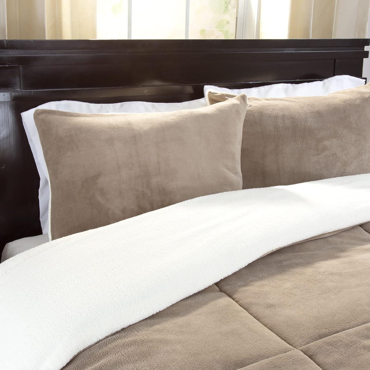 imageLavish Home 3 Piece SherpaFleece Comforter Set King Taupe