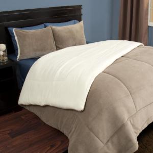 Bedford Home 3 Piece Sherpa/Fleece Comforter Set – King – Taupe