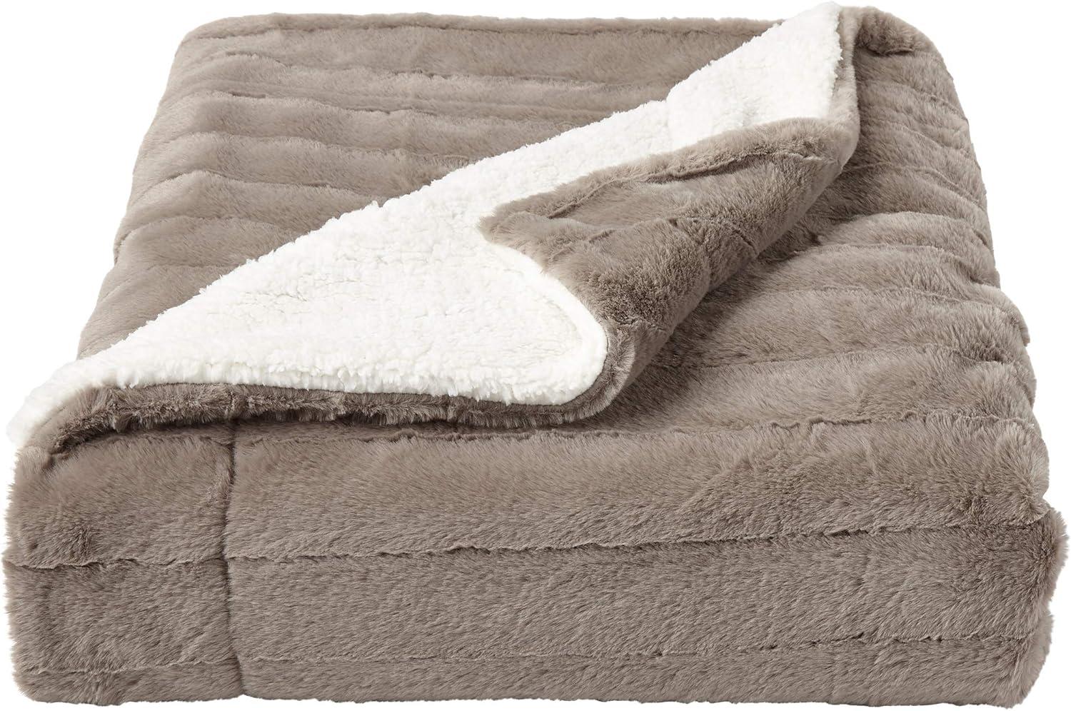imageBedford Home Coffee Faux Jacquard Rabbit Fur Throw Blanket with Sherpa BackLuxurious Soft Hypoallergenic for Couch Bed Dcor60 60 x 70