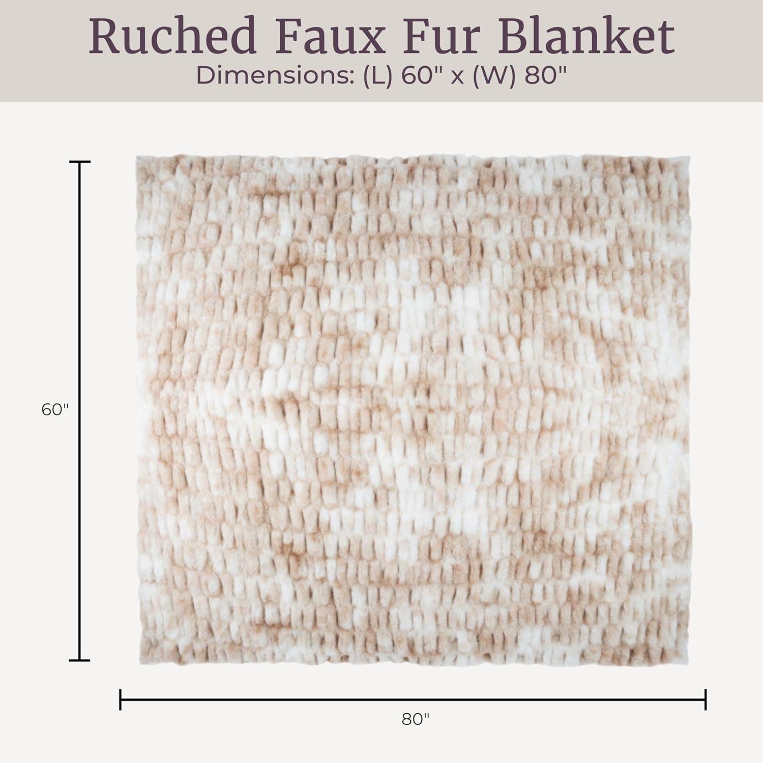 imageLavish Home Oversized Ruched Faux Fur Blanket 60x80Inch Plush Polyester Faux Fur QueenSize Throw for Sofas and Beds Luxurious Bedding PinkBeige