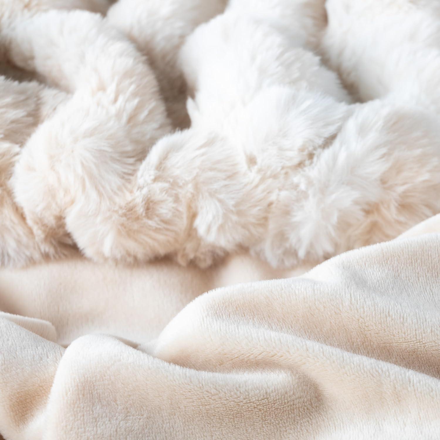 imageLavish Home Oversized Ruched Faux Fur Blanket 60x80Inch Plush Polyester Faux Fur QueenSize Throw for Sofas and Beds Luxurious Bedding PinkBeige