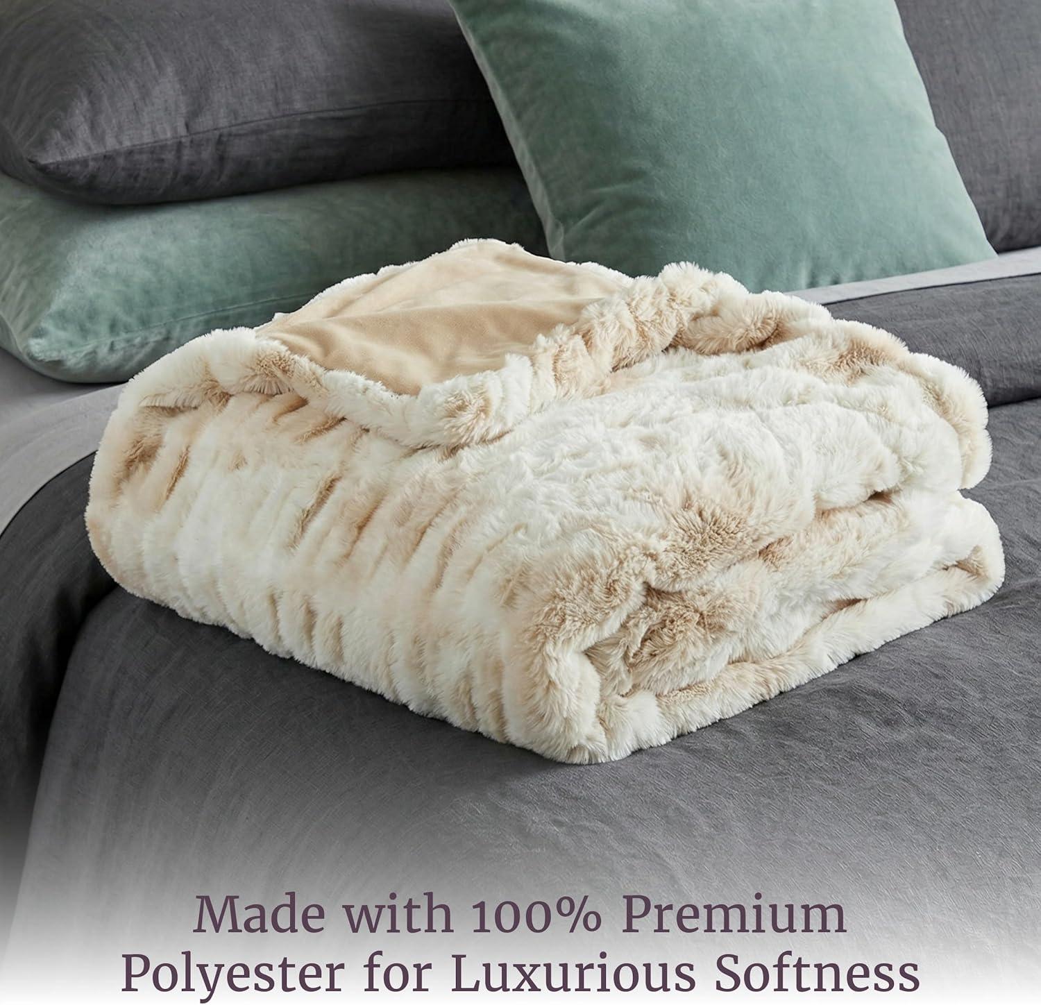 imageLavish Home Oversized Ruched Faux Fur Blanket 60x80Inch Plush Polyester Faux Fur QueenSize Throw for Sofas and Beds Luxurious Bedding PinkBeige