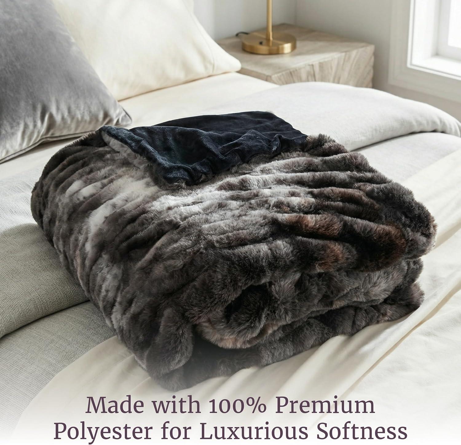 imageLavish Home Oversized Ruched Faux Fur Blanket 60x80Inch Plush Polyester Faux Fur QueenSize Throw for Sofas and Beds Luxurious Bedding PinkBlack