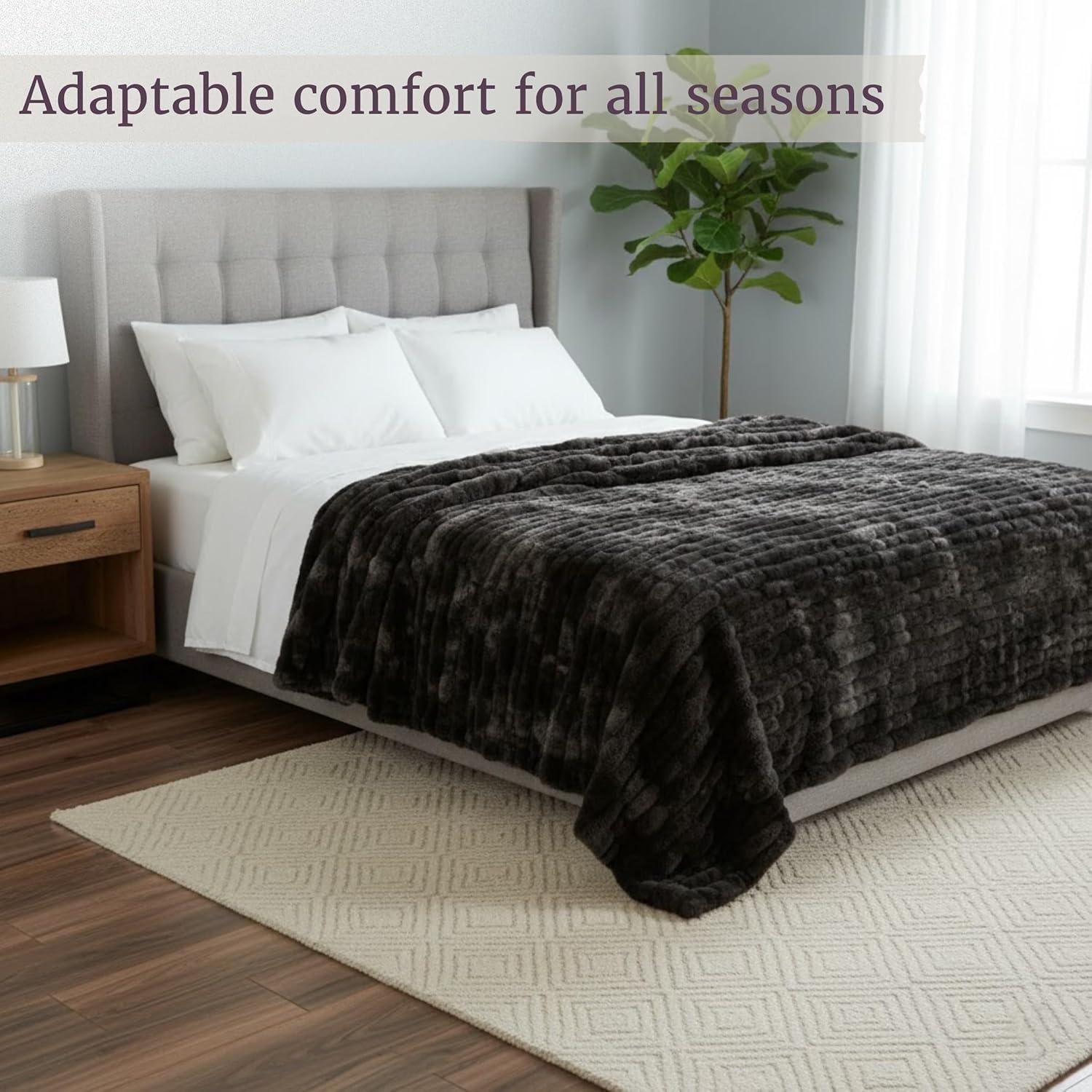 imageLavish Home Oversized Ruched Faux Fur Blanket 60x80Inch Plush Polyester Faux Fur QueenSize Throw for Sofas and Beds Luxurious Bedding PinkBlack