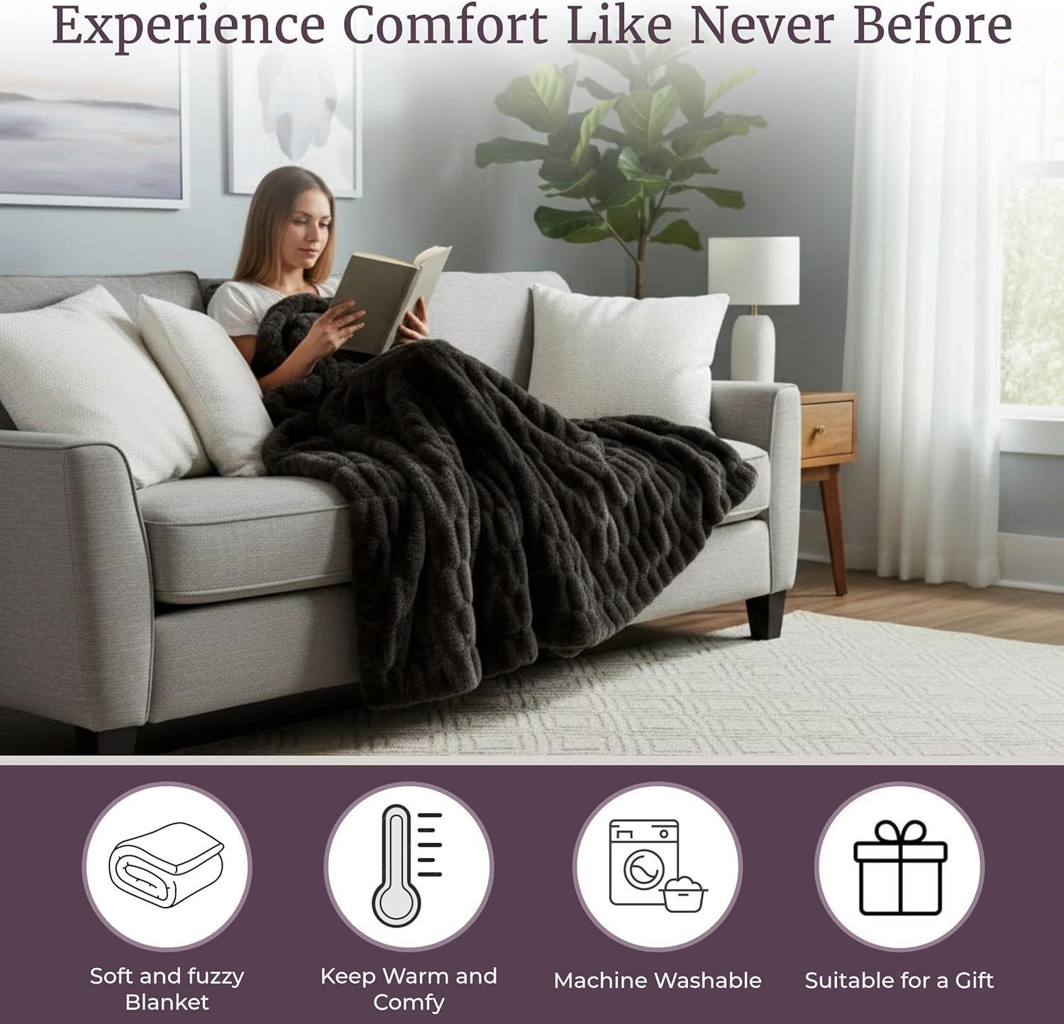 imageLavish Home Oversized Ruched Faux Fur Blanket 60x80Inch Plush Polyester Faux Fur QueenSize Throw for Sofas and Beds Luxurious Bedding PinkBlack