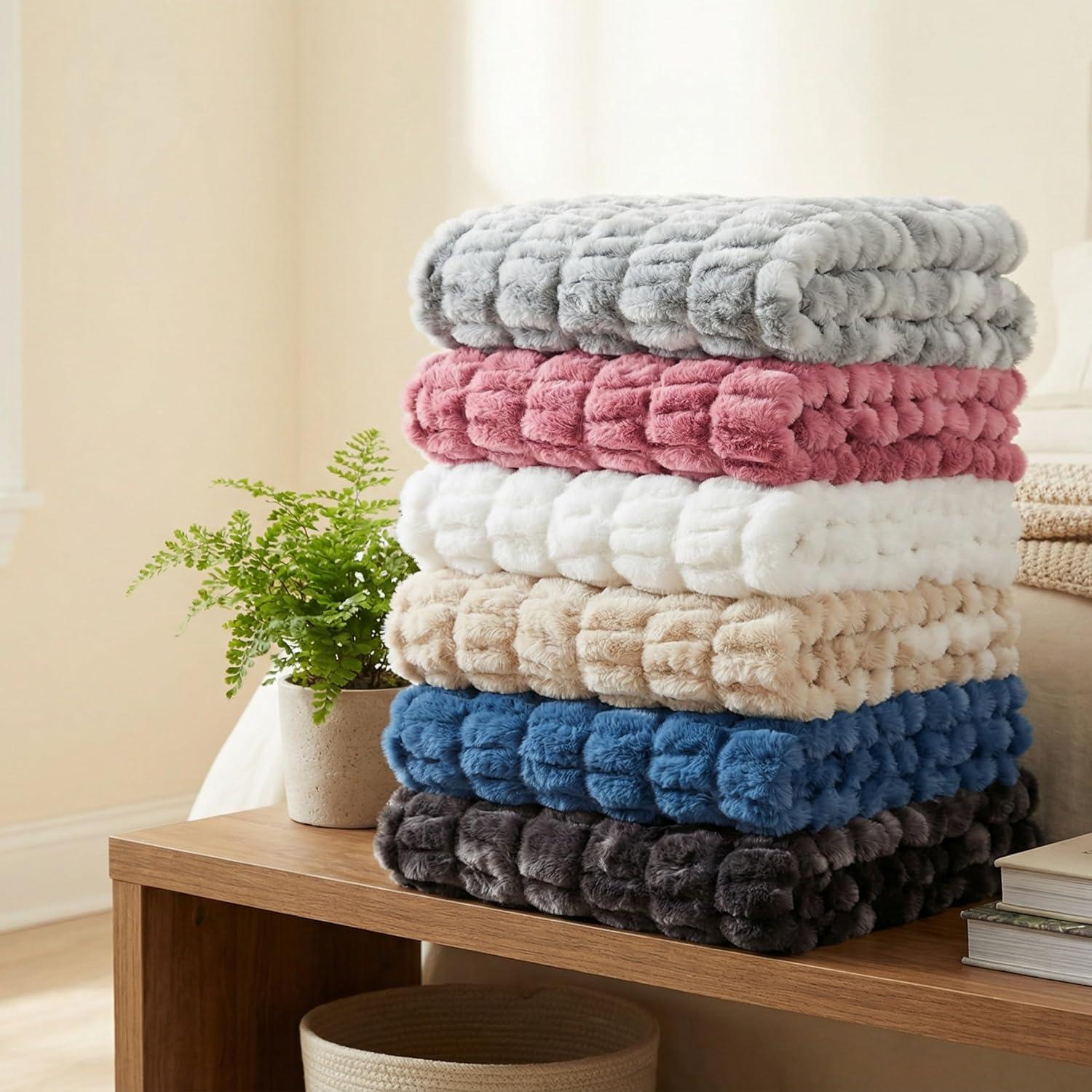 imageLavish Home Oversized Ruched Faux Fur Blanket 60x80Inch Plush Polyester Faux Fur QueenSize Throw for Sofas and Beds Luxurious Bedding PinkBlack