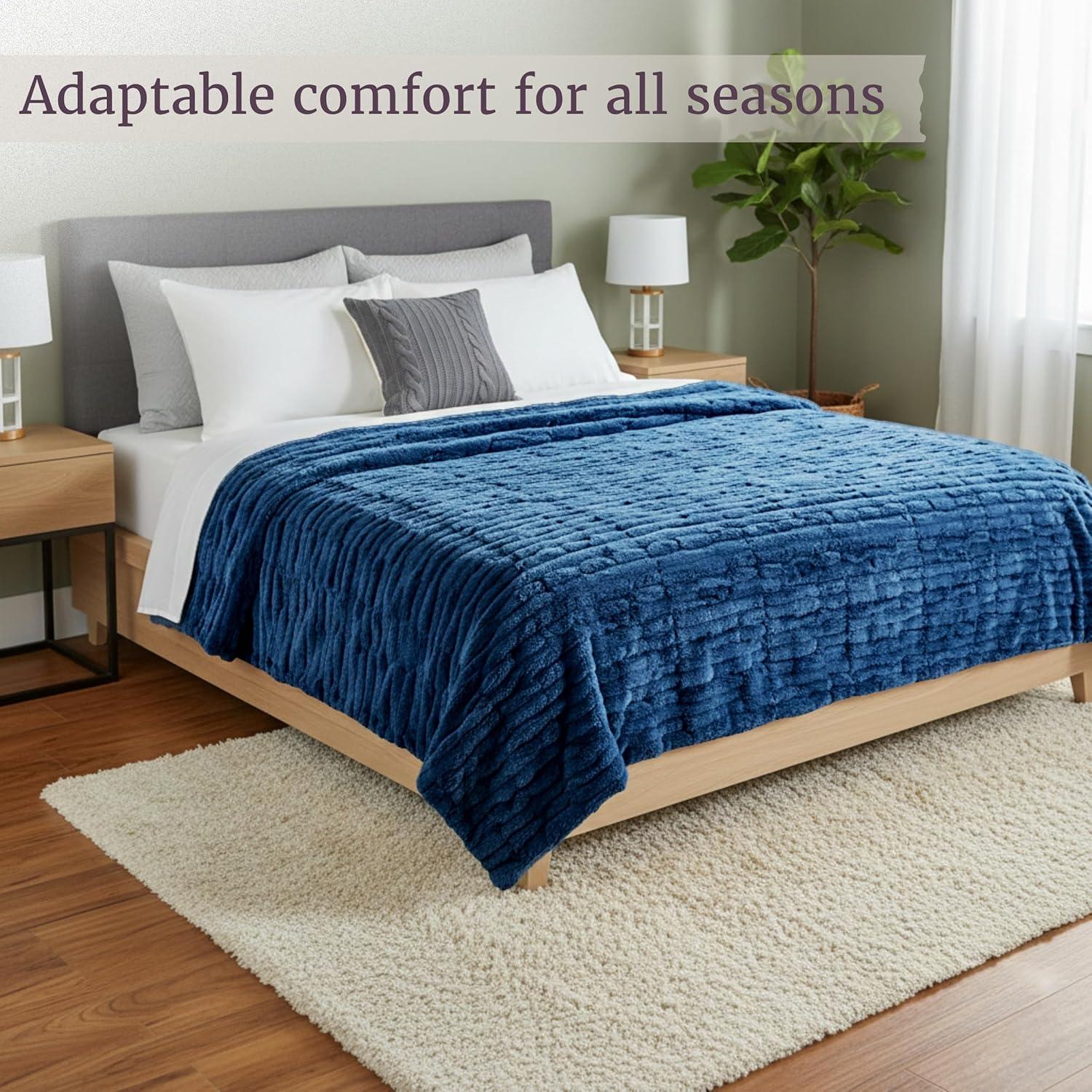 imageLavish Home Oversized Ruched Faux Fur Blanket 60x80Inch Plush Polyester Faux Fur QueenSize Throw for Sofas and Beds Luxurious Bedding PinkBlue