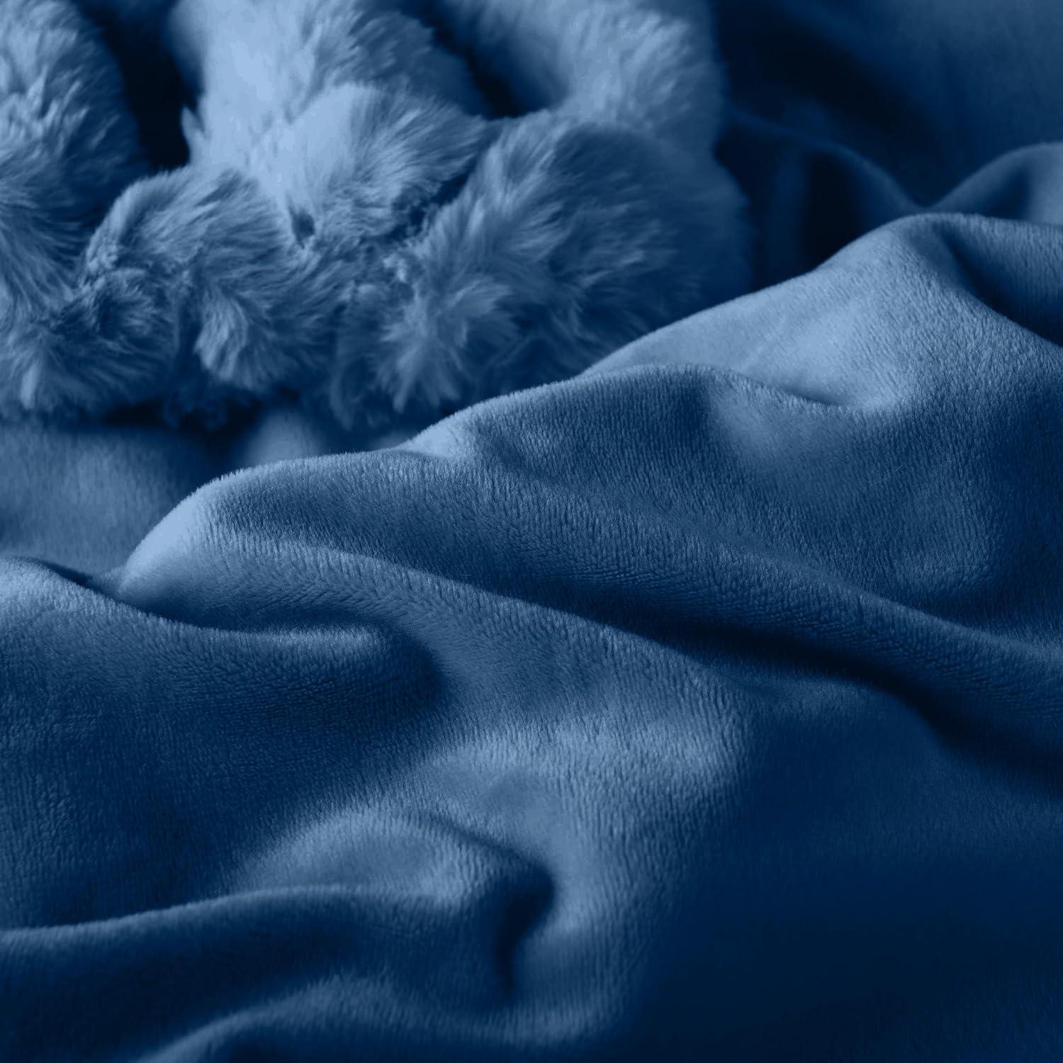 imageLavish Home Oversized Ruched Faux Fur Blanket 60x80Inch Plush Polyester Faux Fur QueenSize Throw for Sofas and Beds Luxurious Bedding PinkBlue