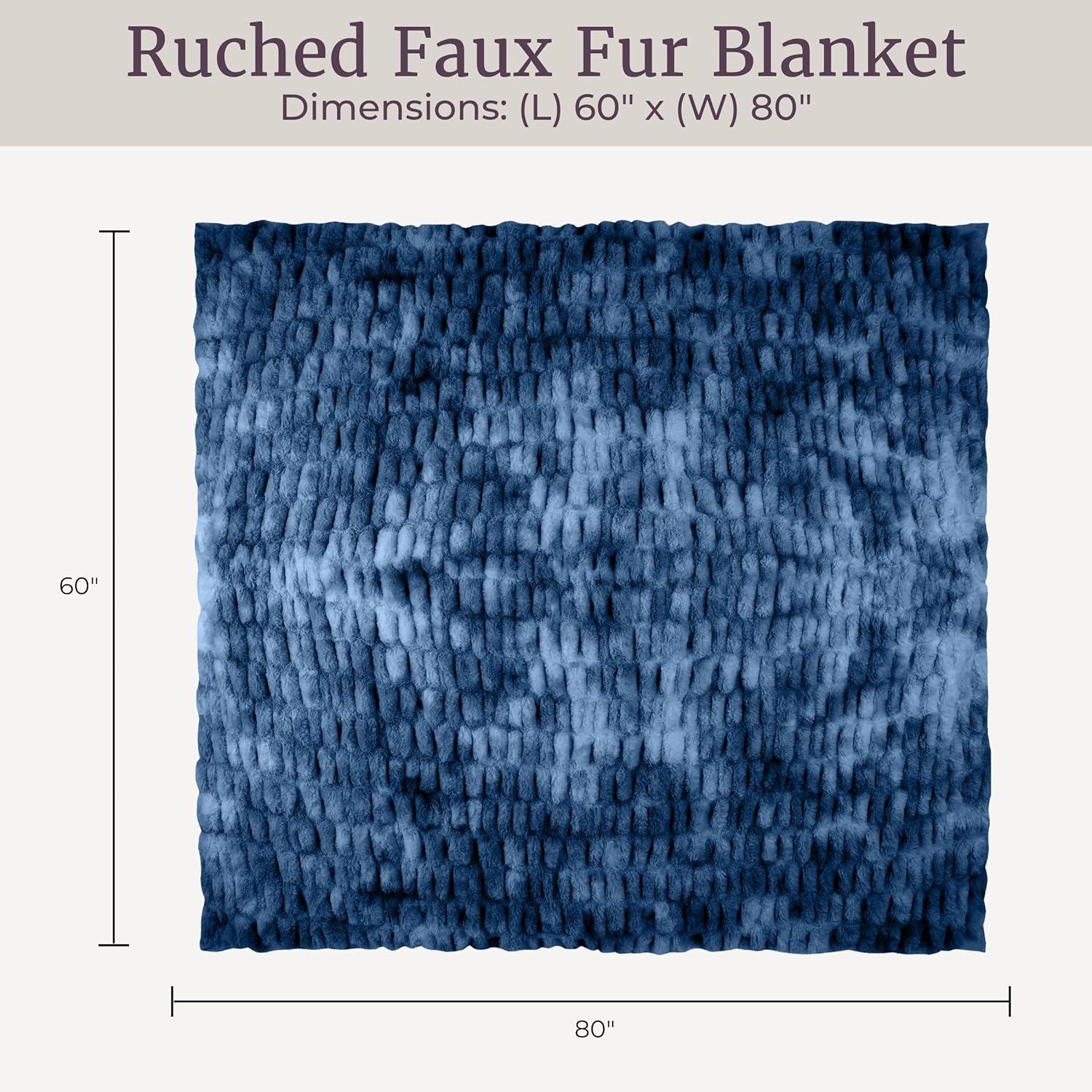 imageLavish Home Oversized Ruched Faux Fur Blanket 60x80Inch Plush Polyester Faux Fur QueenSize Throw for Sofas and Beds Luxurious Bedding PinkBlue