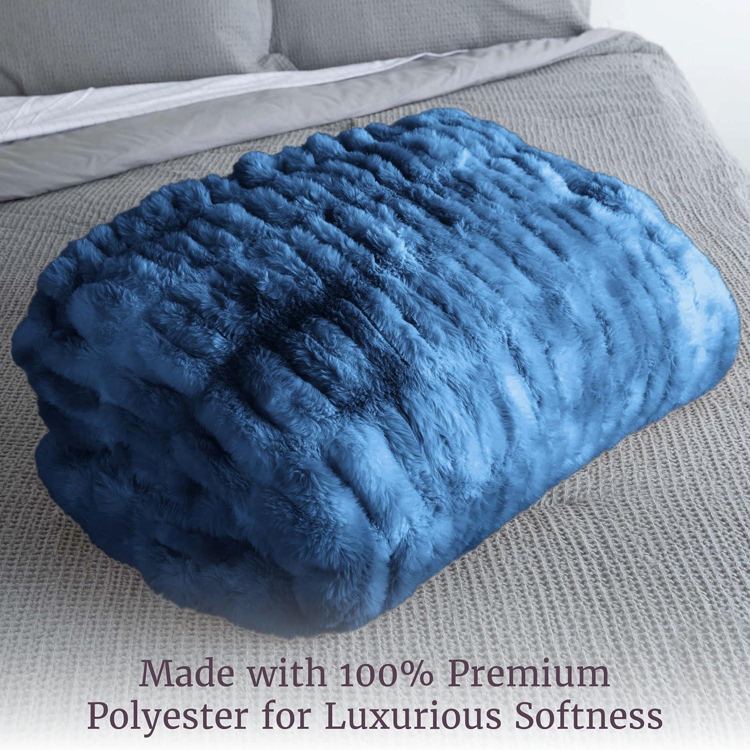 imageLavish Home Oversized Ruched Faux Fur Blanket 60x80Inch Plush Polyester Faux Fur QueenSize Throw for Sofas and Beds Luxurious Bedding PinkBlue