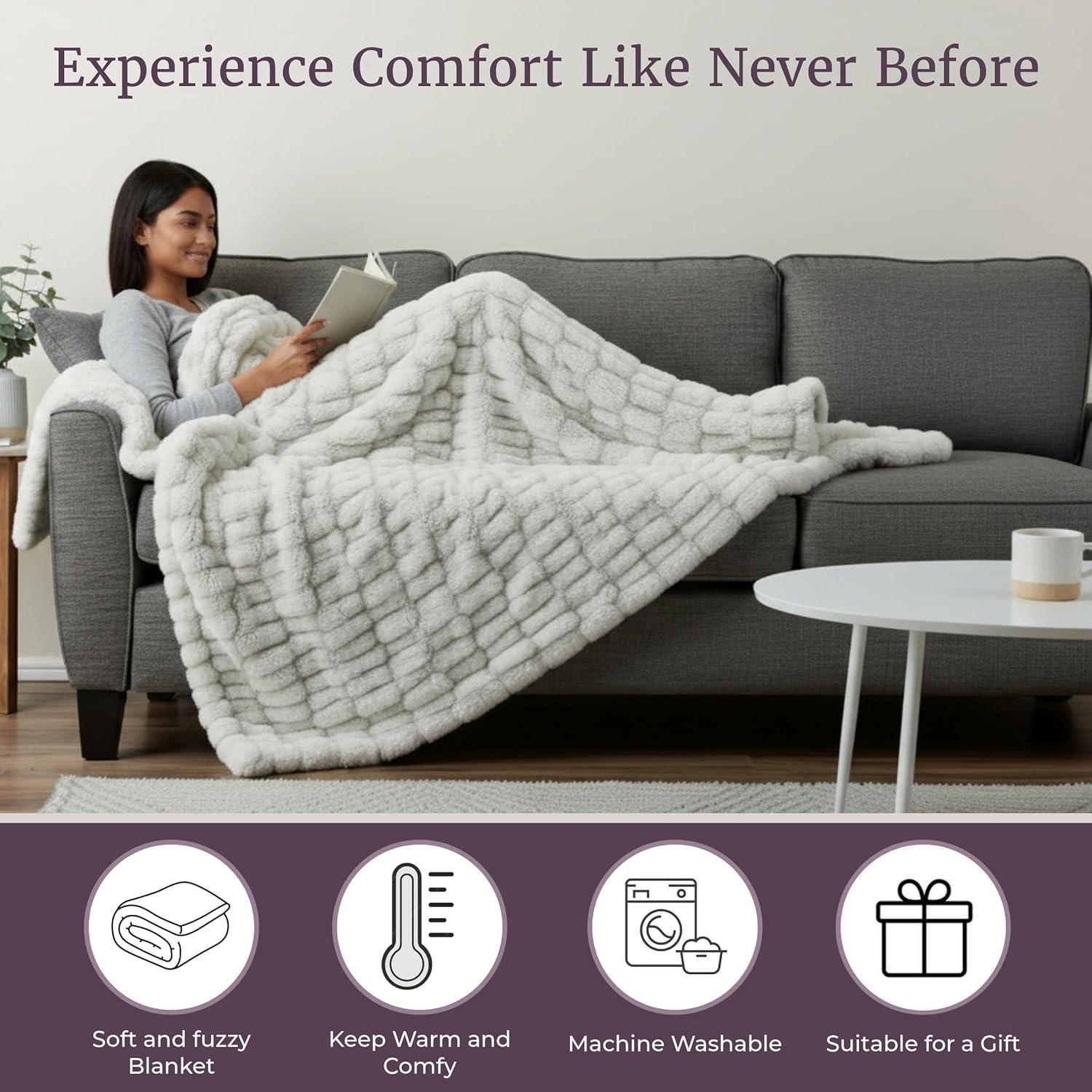 imageLavish Home Oversized Ruched Faux Fur Blanket 60x80Inch Plush Polyester Faux Fur QueenSize Throw for Sofas and Beds Luxurious Bedding PinkGray