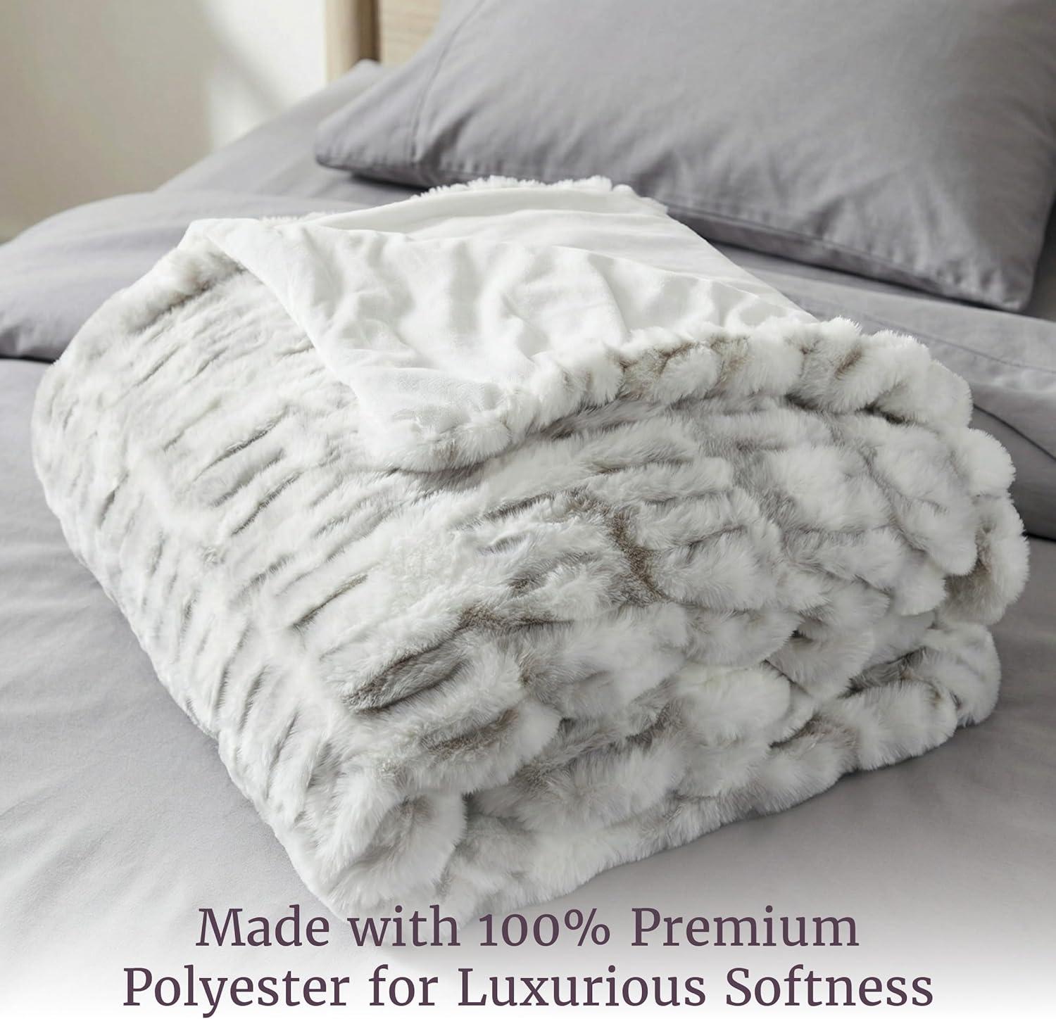 imageLavish Home Oversized Ruched Faux Fur Blanket 60x80Inch Plush Polyester Faux Fur QueenSize Throw for Sofas and Beds Luxurious Bedding PinkGray