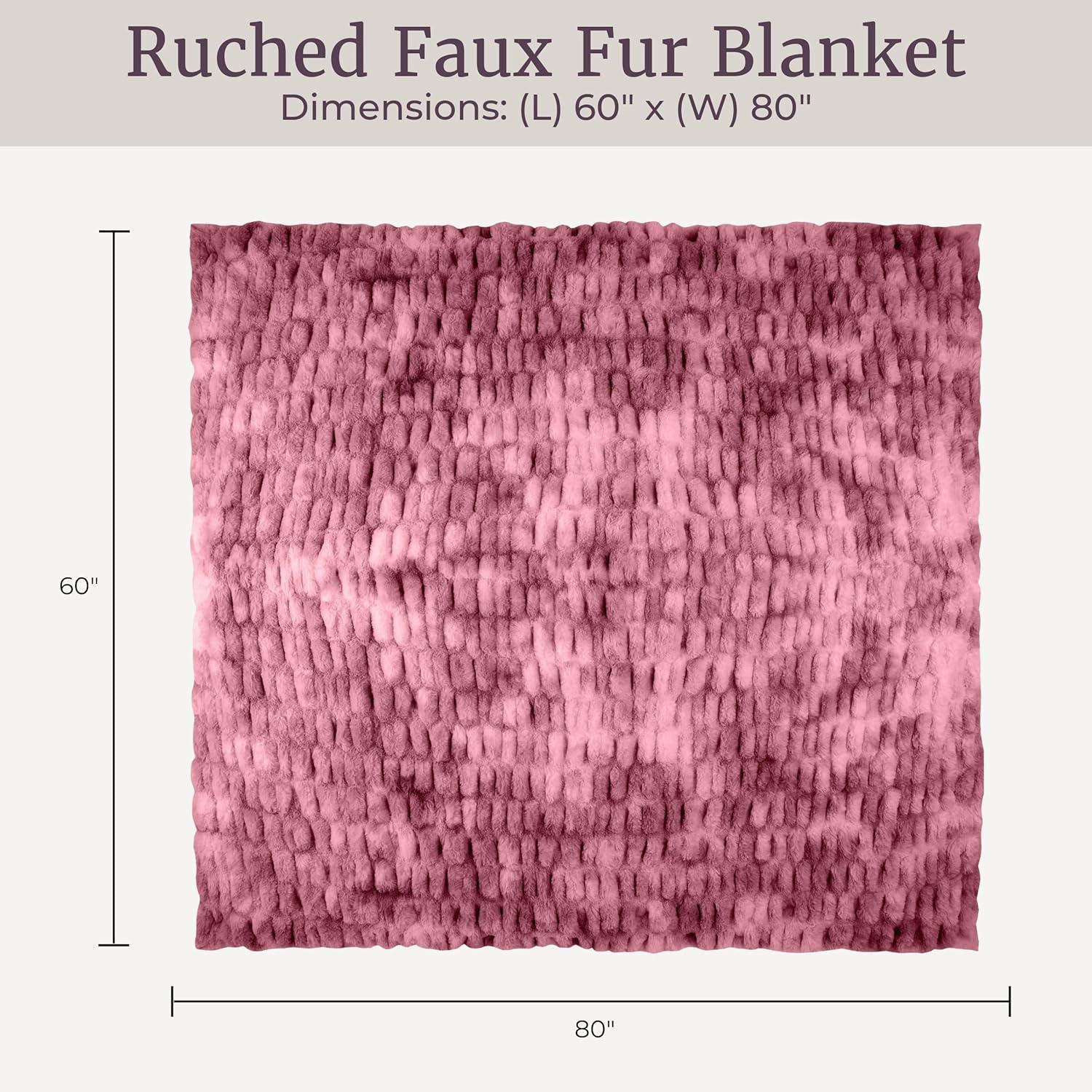 imageLavish Home Oversized Ruched Faux Fur Blanket 60x80Inch Plush Polyester Faux Fur QueenSize Throw for Sofas and Beds Luxurious Bedding PinkPink