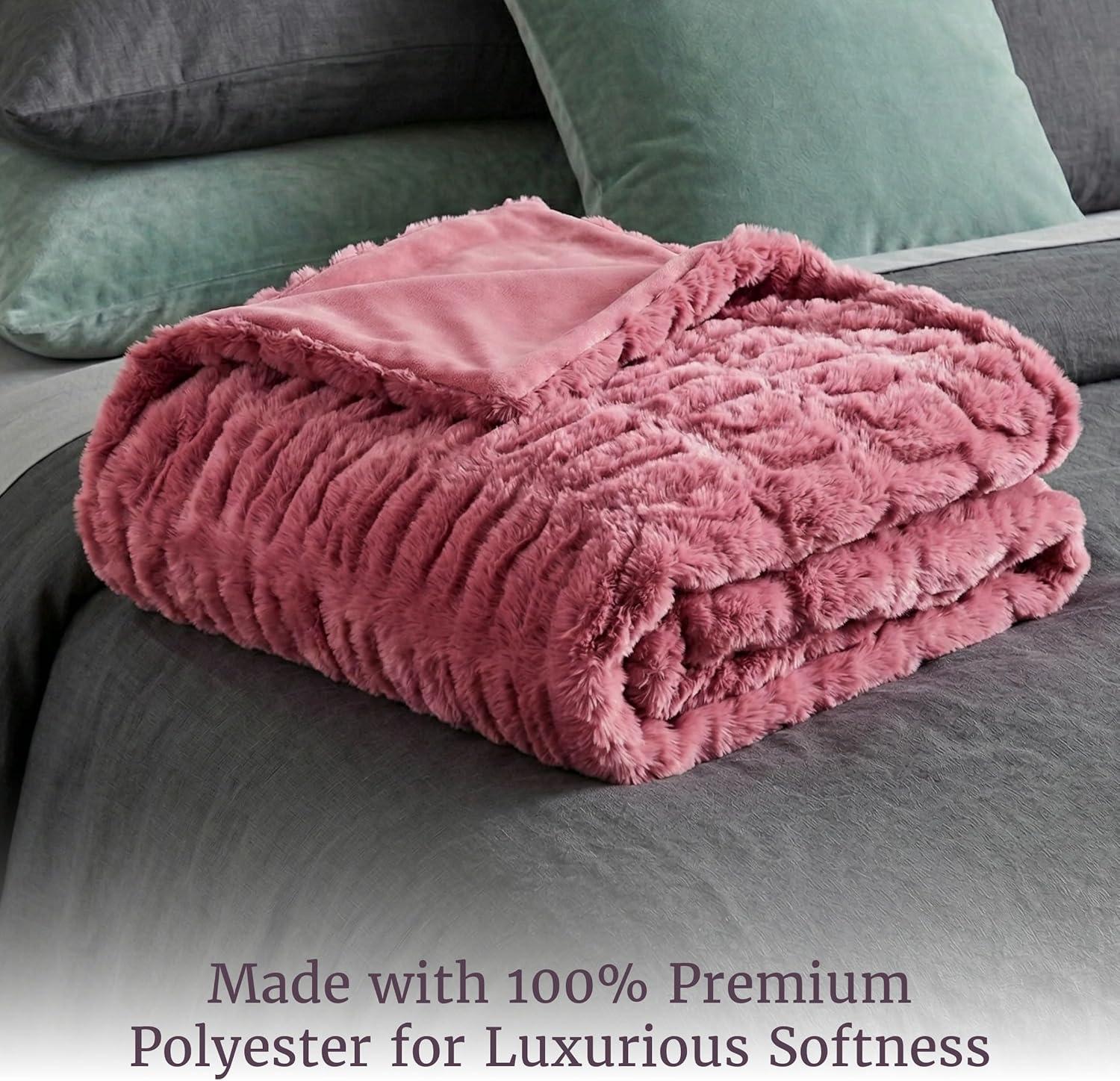 imageLavish Home Oversized Ruched Faux Fur Blanket 60x80Inch Plush Polyester Faux Fur QueenSize Throw for Sofas and Beds Luxurious Bedding PinkPink
