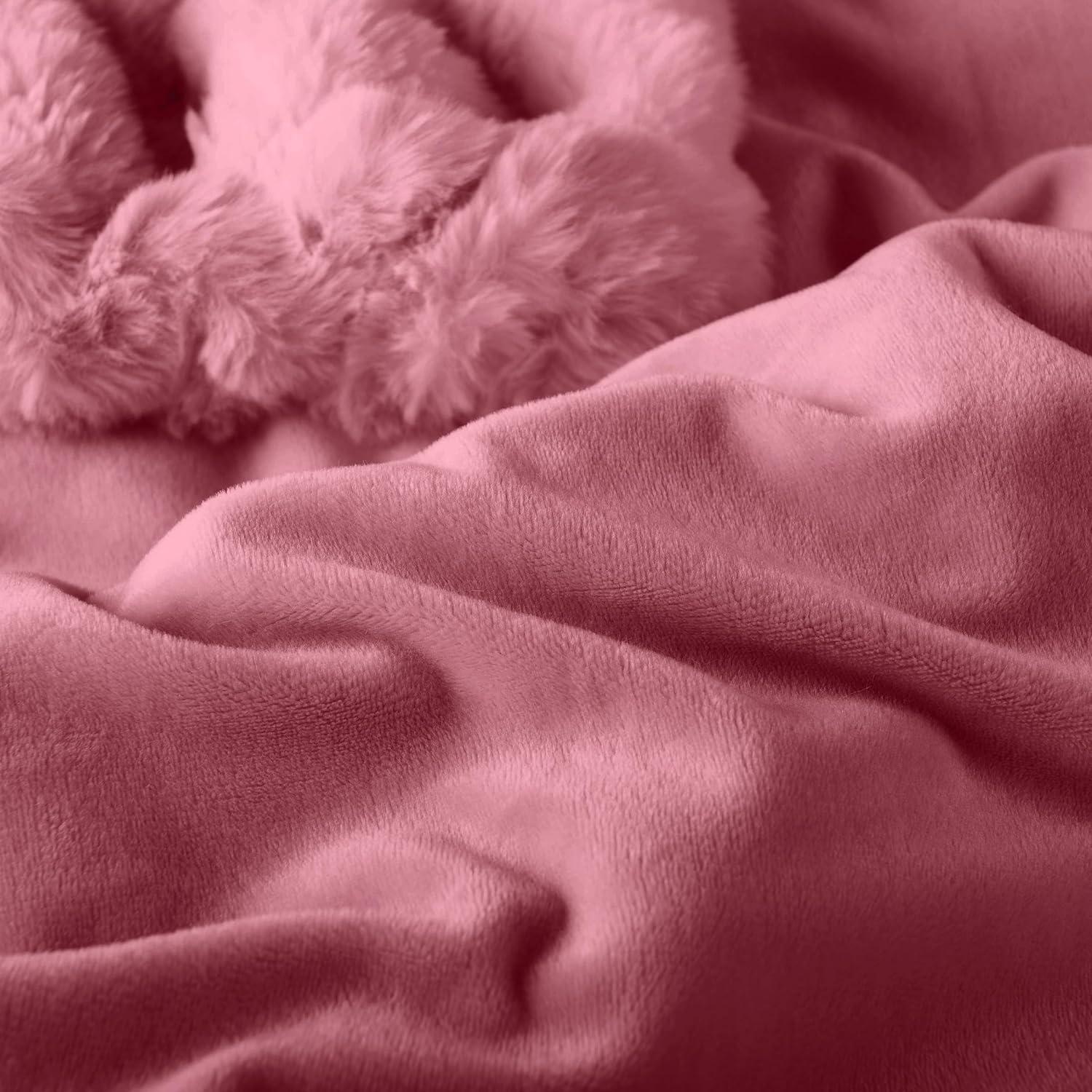 imageLavish Home Oversized Ruched Faux Fur Blanket 60x80Inch Plush Polyester Faux Fur QueenSize Throw for Sofas and Beds Luxurious Bedding PinkPink