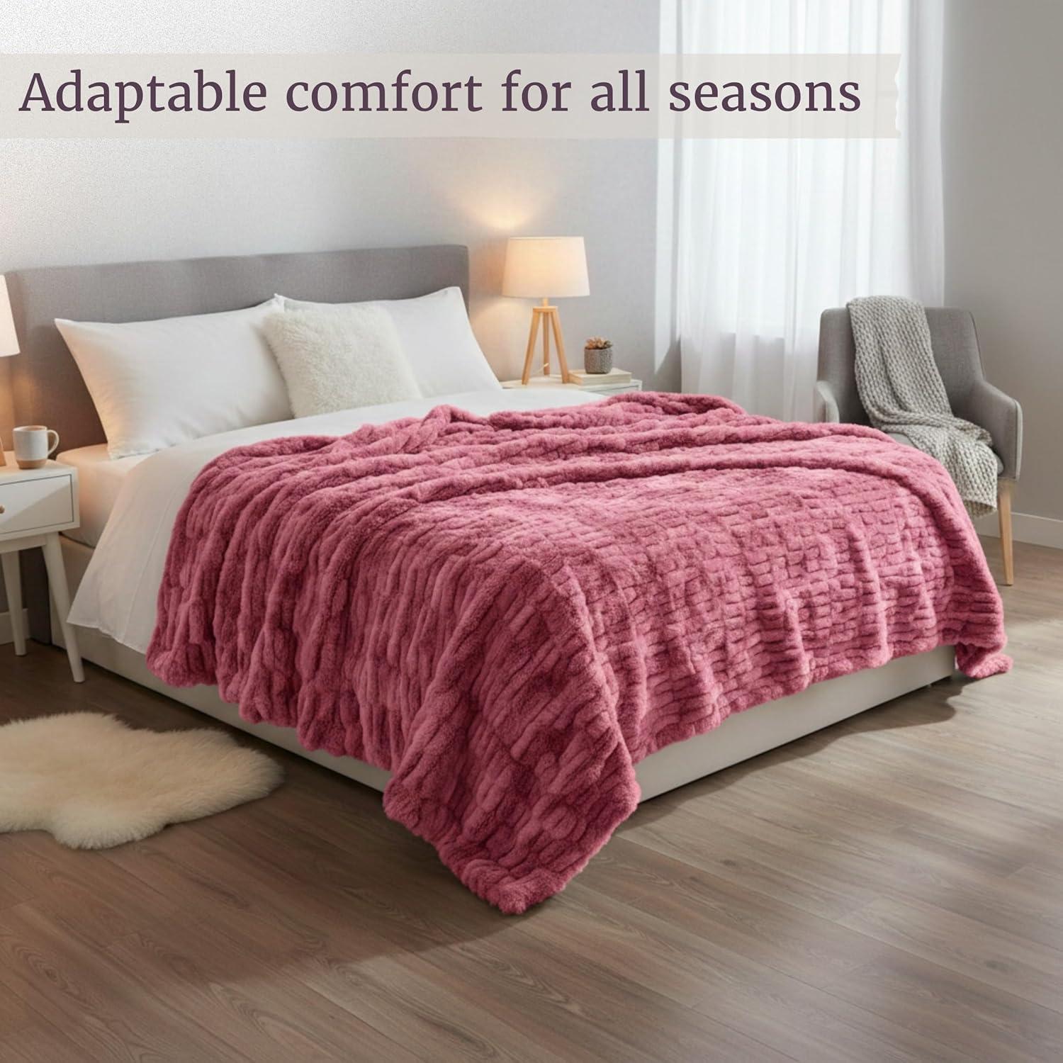 imageLavish Home Oversized Ruched Faux Fur Blanket 60x80Inch Plush Polyester Faux Fur QueenSize Throw for Sofas and Beds Luxurious Bedding PinkPink