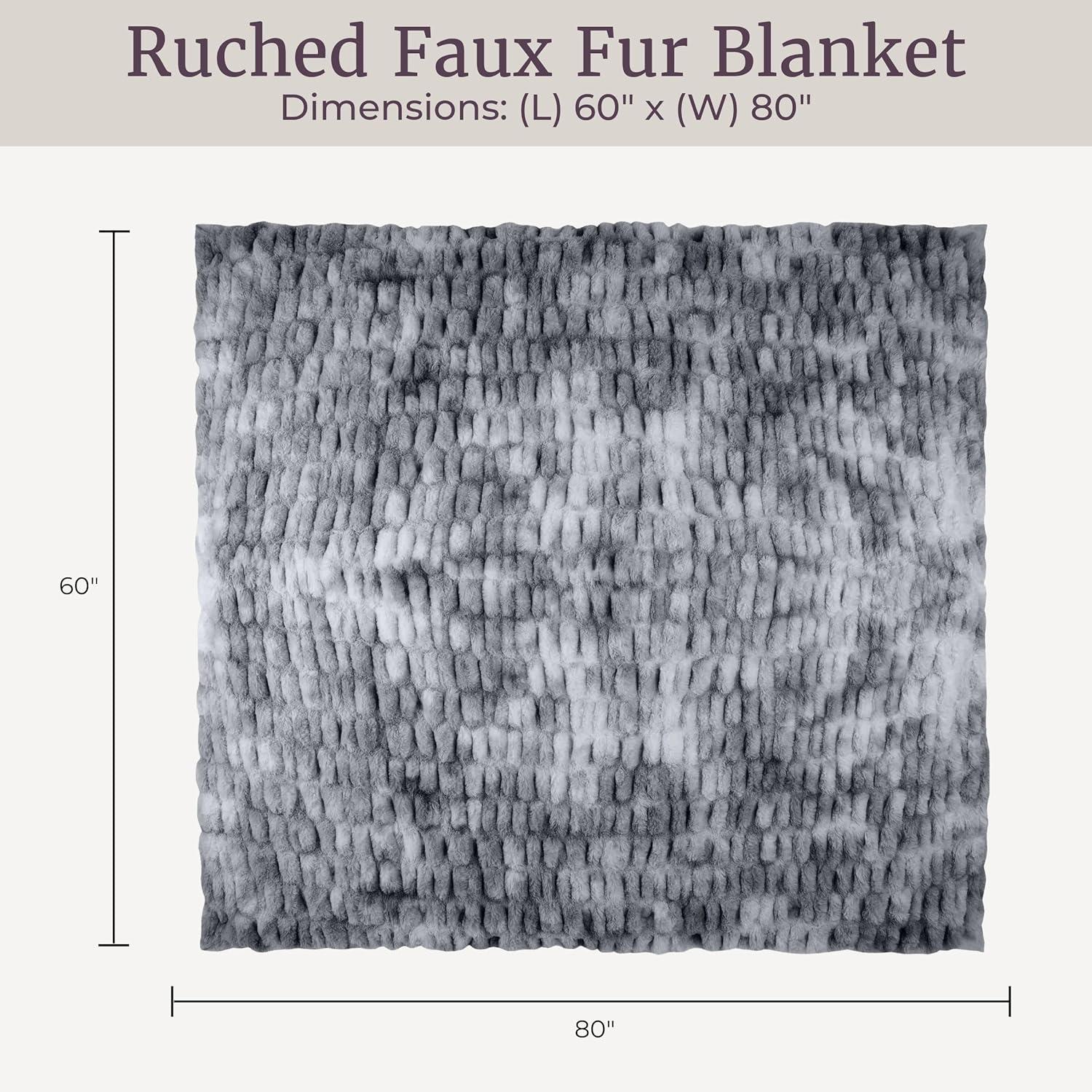 imageLavish Home Oversized Ruched Faux Fur Blanket 60x80Inch Plush Polyester Faux Fur QueenSize Throw for Sofas and Beds Luxurious Bedding PinkSilver