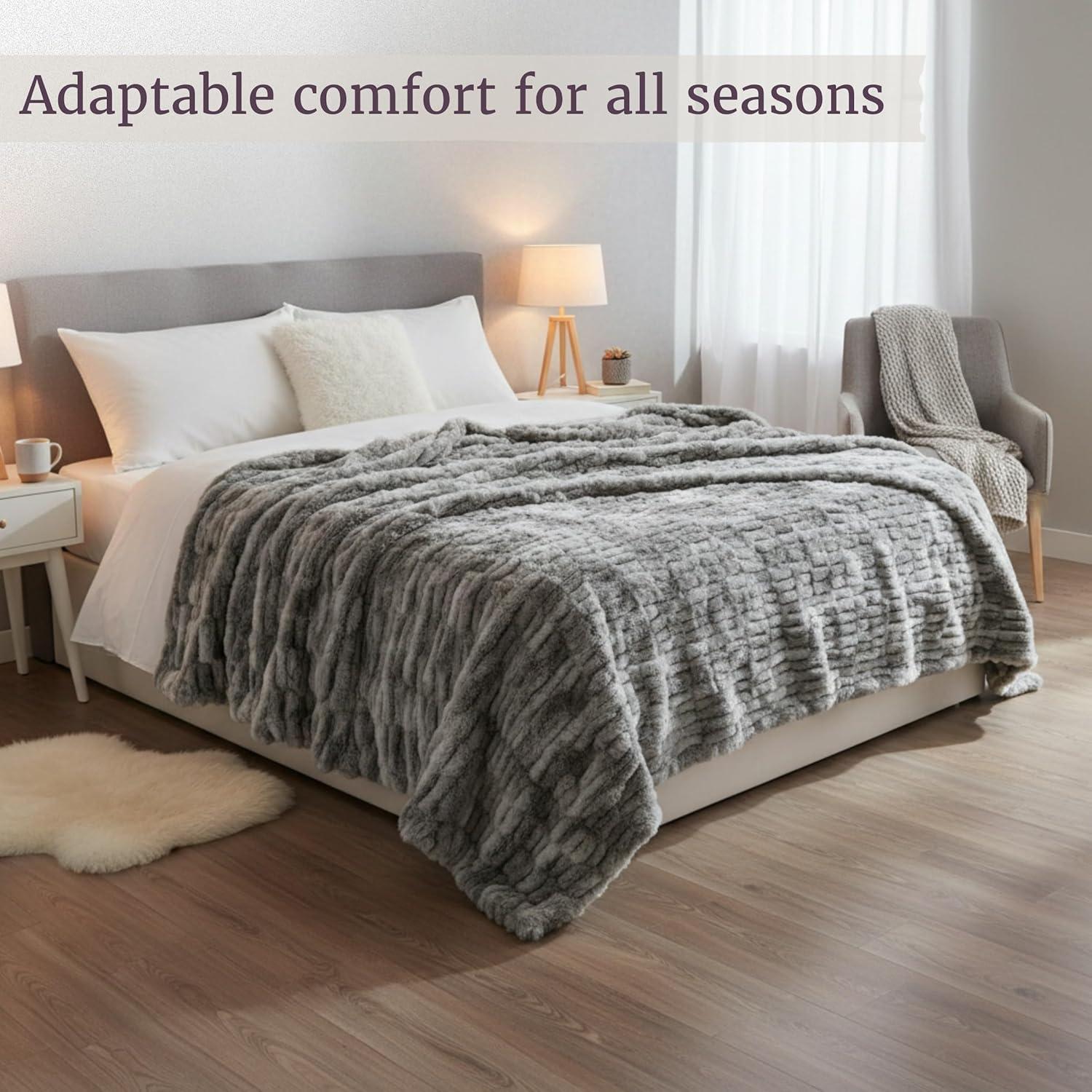imageLavish Home Oversized Ruched Faux Fur Blanket 60x80Inch Plush Polyester Faux Fur QueenSize Throw for Sofas and Beds Luxurious Bedding PinkSilver