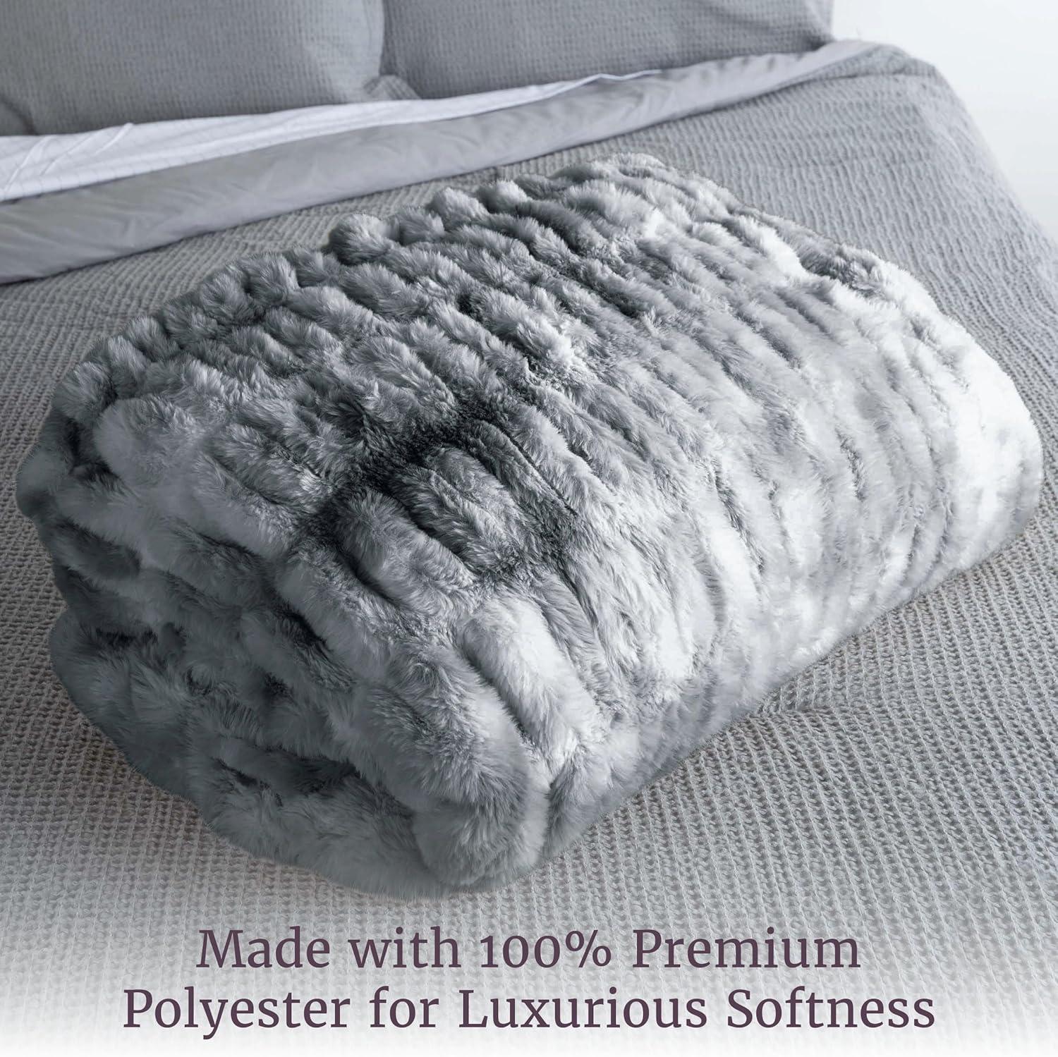 imageLavish Home Oversized Ruched Faux Fur Blanket 60x80Inch Plush Polyester Faux Fur QueenSize Throw for Sofas and Beds Luxurious Bedding PinkSilver